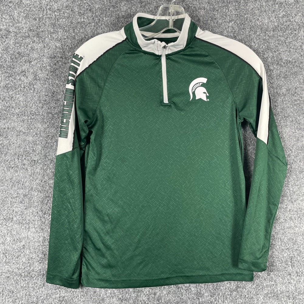 Michigan State Spartans Shirt Youth Medium Green 1/4 Zip Performance Basketball